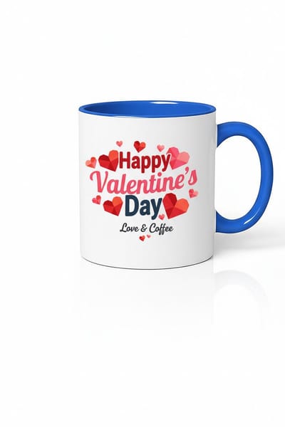 Valentijnsdag Mok Liefde & Koffie - Happy Valentine's Day met Blauwe Accent