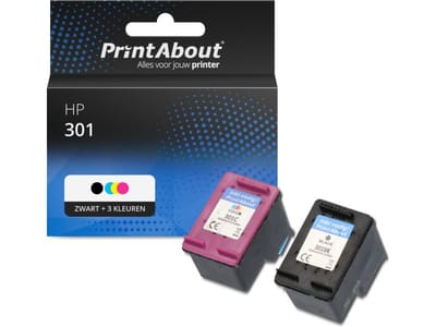 PrintAbout huismerk Inktcartridge 301 (N9J72AE) Zwart + 3 kleuren Multipack Geschikt voor HP