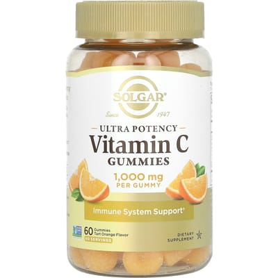 Solgar, ultra-effectieve vitamine C gummies, zure sinaasappel, 1.000 mg, 60 gummies