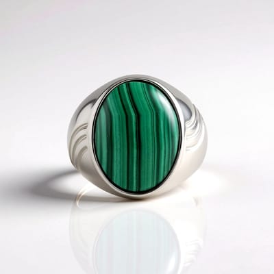 Cavill - 925 Sterling Zilveren Ring met Malachiet 10,227 ct - Ovale Cabochon Edelsteen uit DR Congo - Brede Bezel Zetting - Elegante Handgemaakte Ring