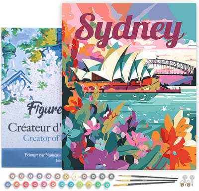 Figured'Art Schilderen op Nummer Volwassenen met lijst Reisposter Sydney - Handwerk acrylverf Kit DIY Compleet - 40x50cm Canvas al ingelijst