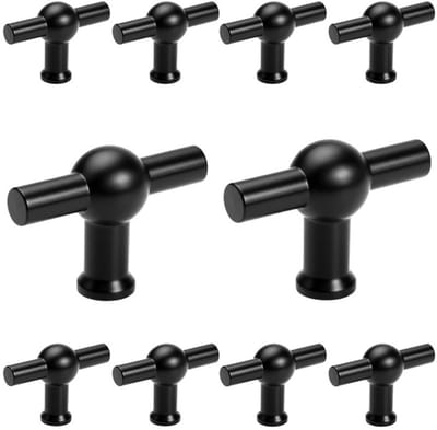 10 X MSQDESIGN Kastknoppen zwart T vorm - Deurknop zwart - Meubelknop zwart voor keuken , kast en deurjes - zwarte T-vorm kastknop - Deurknopjes zwart - Handgreep T - Moderne Meubelknop T greep voor keukenkast - T vorm Deurknoppen kast- Ladeknoppen