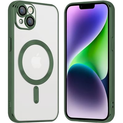 Coverzs telefoonhoesje geschikt voor Apple iPhone 14 Plus Magneet hoesje met camera cover - magnetisch hoesje - donkergroen
