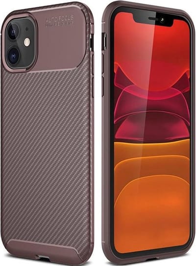 MM&A Carbon Fiber TPU Back Cover Case Hoesje geschikt voor Apple iPhone 11 Pro – Zachte Plastic - Siliconen – Geborsteld – Soft Case - Flexibel – Bruin