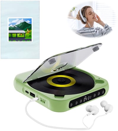 Bluetooth CD-speler - Draagbare CD-speler - Hi-Fi Geluidskwaliteit - 2000mAh Oplaadbare Batterij - 6 Uur Speeltijd - 2.4GHz Bluetooth - Met Anti-schok Technologie - Lichtgewicht 280g - Groente