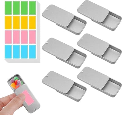 Set van 6 Metalen Opbergdozen met Glijdend Deksel, 60 x 34 x 10 mm, Ideaal voor Kleine Voorwerpen, DIY Projecten en Organisatie