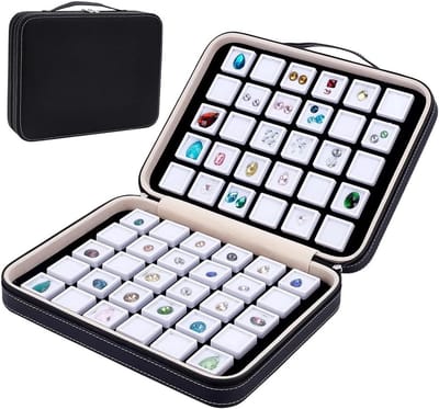 60 Gemstones Presentatiedoos, Diamantopslagdoos, Sieradenorganizer van PU Leer en Plastic met Beschermende Spons voor Steenverzameling (Wit)