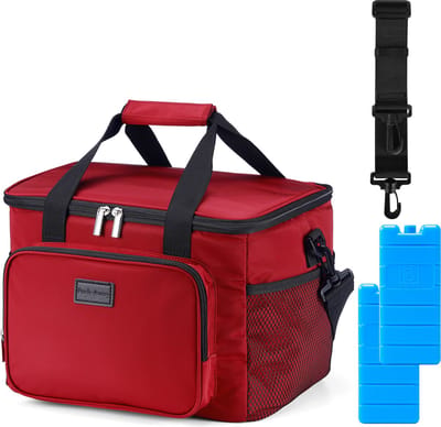 Koeltas 15L koeltas rood - lunchtas - 4-laags geïsoleerd - opvouwbaar - incl. 2 gratis koelelementen en draagband