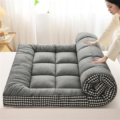 Japanse Vloermatras - Oprolbare Futon - Ruimtebesparend Slapen - Traagschuim Middenlaag - 6 cm Dik - Grijs