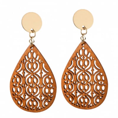 Clip oorbellen -Alma -hout- bruin -goudkleurig- geen gaatje- Charme Bijoux