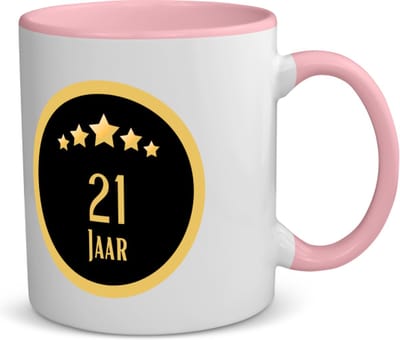 Akyol - 21 jaar koffiemok - theemok roze - Hoera 21 jaar - iemand die 21 jaar is geworden of 21 jaar lang een relatie hebben of getrouwd zijn - verjaardagscadeau - verjaardag - cadeau - kado - geschenk - relatie - trouwdag - jubileum - 350 ML inhoud