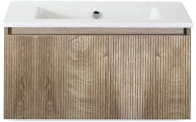 Frozen 3D Badmeubelset 80 cm - Greeplijst in Kleur - Grain Oak - Keramische Wastafel Wit Zonder Kraangat