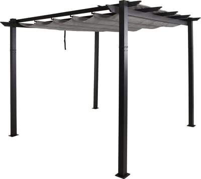 Aluminium pergola MCW-N93, tuinpaviljoen, stevig frame van 8 cm, schuifdak, UV50+, 3x3 m ~ grijs
