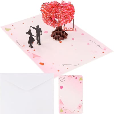3D Pop-up Kaart - Valentijnskaart Trouwkaart - Liefde Tonen - Hartvormige Boom Design - 20 x 15 cm - Roze