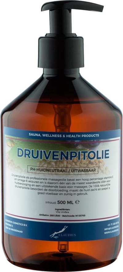 Druivenpitolie 500 ml met pomp - 100% Natuurlijk - biologisch en koudgeperst - grapeseed oil