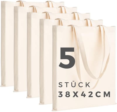 Dailygoods - Katoenen Tas 38 x 42 cm - 5 Stuks Herbruikbare Shopper om te Bedrukken