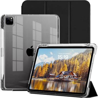 Hoes geschikt voor iPad Air 13 inch hoes Smart Zwart M4/M3/M2 (2026/2024) - iPad Pro 12.9 6th/5th/4th Gen hoes Smart Case met Harde Doorzichtige Achterkant en Pencil Slot