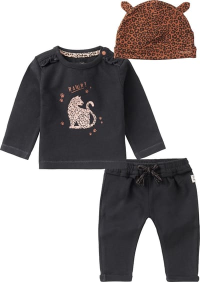 Noppies kledingset (3delig) Broek Howick Grijs en shirt Roedtan met mutsje - Maat 56