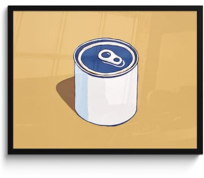 Poster in lijst - Fotolijst 70x50 cm - Posters - Blikje - Minimalistisch - Blauw - Illustratie - Posterlijst zwart - Decoratie - Wanddecoratie woonkamer - Muurdecoratie slaapkamer
