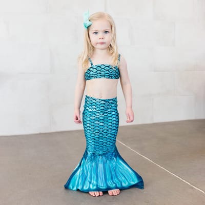 Zeemeerminstaart voor kinderen maat 3 - Fin Fun Tidal Teal set met monovin met voetvakjes