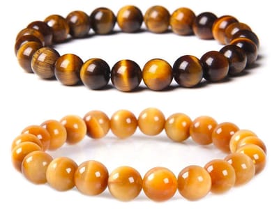 Bixorp Gems Tijgeroog Armbanden Set - Goudkleurig + Bruin Kralenarmband