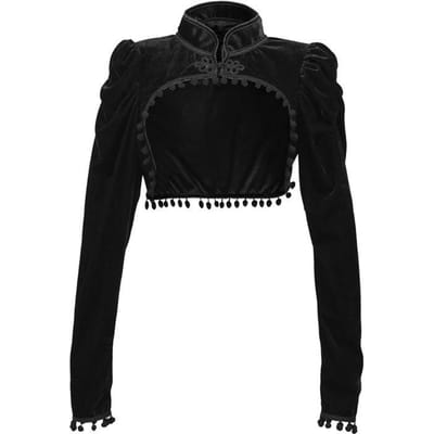 Zwarte fluwelen korte steampunk crop jas staande lange mouw herfst vrouwen gotische bolero victoriaanse jas vintage korset accessoires XL zwart