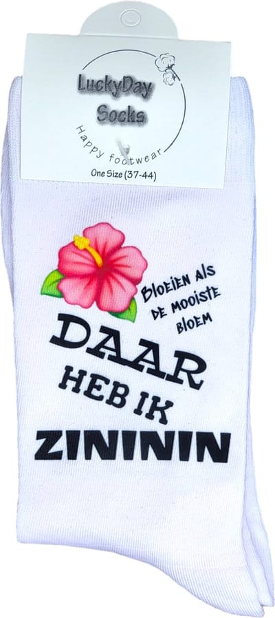 Zininin - Bloem Sokken - Bloeien - Verjaardags cadeau vrouw en man - bloemetje sokken - Valentijns cadeau - Witte sokken met tekst - grappige sokken - leuke dames en heren sokken - moederdag - vaderdag - Sokken waar je vrolijk van wordt - Maat 37-44