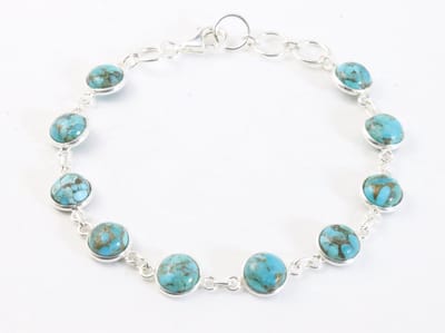 Fijne zilveren armband met blauwe koperturkoois
