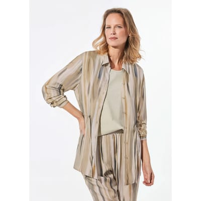 Lange blouse met strikceintuur - beige / gedess. - Gr. 42 van Goldner Fashion