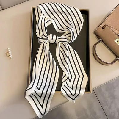 Dames Smalle Dunne Sjaal Gestreept Lange Zijden Sjaal Dames Handtas Lintjes Multifunctioneel Decoratieve Necksjaal Haarelastiek Band 13x145cm white