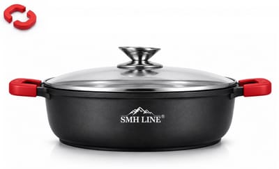 SMH LINE® Braadpan inductie - Ø 32cm/ 5.5L - Antiaanbaklaag - Inductie Soeppan - Voor Alle Warmtebronnen - Incl. deksel - Zwart