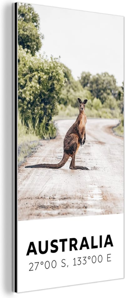 Wanddecoratie Metaal - Aluminium Schilderij Industrieel - Kangoeroe - Australië - Dieren - 80x160 cm - Dibond - Foto op aluminium - Industriële muurdecoratie - Voor de woonkamer/slaapkamer