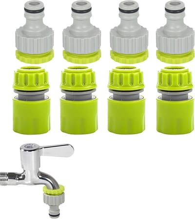 Adapter voor Tuinslang 3/4 Inch naar 1/2 Inch met 4 Tap Connectoren en 4 Couplers, Ideaal voor Tuin en Irrigatie, Duurzame Kunststof Aansluitstukken