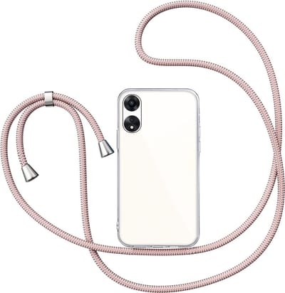 Hoesje met Koord geschikt voor Oppo A58 5G / A78 - Back Cover Siliconen Case Transparant Hoes Roségoud