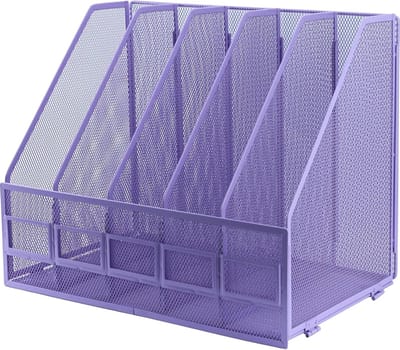 Vouwbare A4 Bestandsmap, Tijdschrift Houder met 5 Verticale Compartimenten, Desk Organizer voor Kantoor, School en Thuis, Paars, Perfect voor Documenten en Boeken
