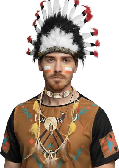 Indianen verkleed accessoires set - Veren tooi en kettingen - met ornamenten - voor volwassenen