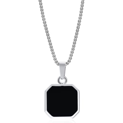 Vnox Heren Kettingen, Geometrisch Vierkant Natuursteen Schelp Hanger, Zwart Goud Kleur Roestvrij Stalen Collier 50cm gray