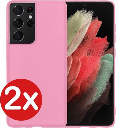 Hoesje - 2 Stuks - Geschikt voor Samsung Galaxy S21 Ultra - Sterk & Shockproof - Telefoonhoes - Back Cover - Case Siliconen - Telefoon Hoes - Lichtroze