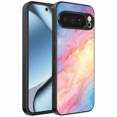 Geschikt voor Google Pixel 10 Pro Telefoonhoesje met Regenboog Glitter Marmer Opdruk - TPU Backcover Case Rainbow Glitter Marble Design - Smartphonica geschikt voor Google Pixel 10 Pro