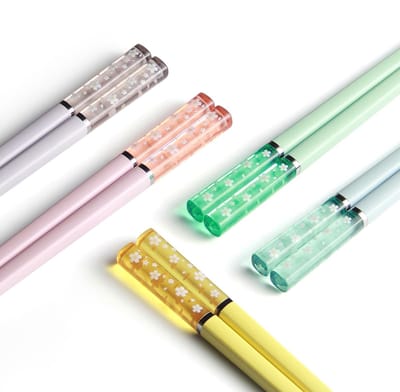Dailygoods- Eetstokjes 24,3 cm - Herbruikbare Glasvezel Eetstokjes - Vaatwasserbestendig - Gezond en Duurzaam - Sakura Amber Set - Japanse Stijl - Eetstokjesset