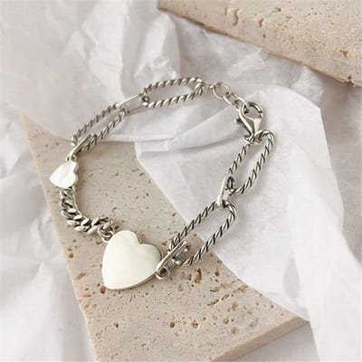 Bracelet à breloques en argent sterling 925 style hip-hop avec chaîne en forme de cœur, pour femmes et filles, accessoires de bijoux punk pour fête et mariage, Sl058 gray