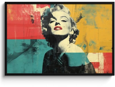Poster in lijst - Fotolijst 120x80 cm - Posters - Vrouw - Rode lippen - Abstracte kleurvlakken - Popartuistraling - Posterlijst zwart - Decoratie - Wanddecoratie woonkamer - Muurdecoratie slaapkamer