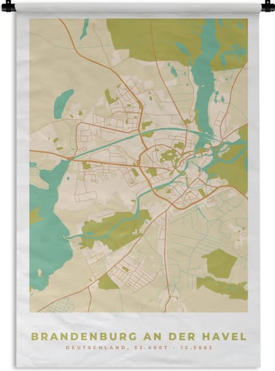 Wandkleed - Wanddoek - Kaart - Brandenburg an der Havel - Plattegrond - Stadskaart - Vintage - 120x180 cm - Wandtapijt