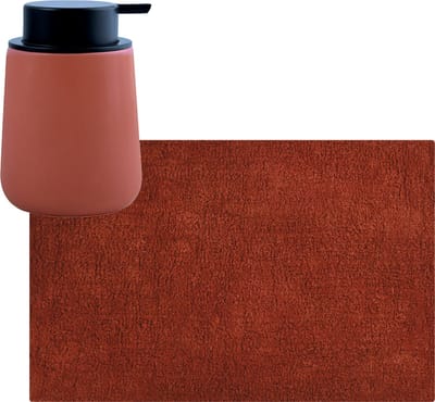 MSV badkamer droogloop mat/tapijt - 40 x 60 cm - met zelfde kleur zeeppompje 300 ml - terracotta