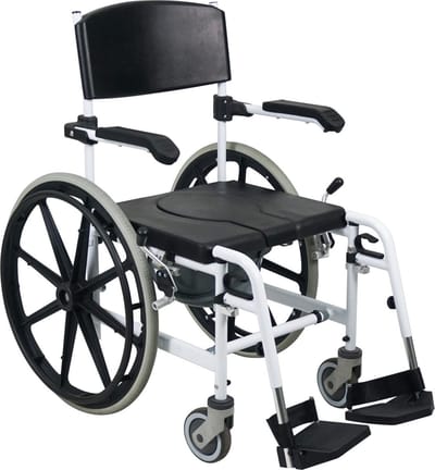 MultiMotion mobiele Douche Toiletstoel met 24'' achterwielen - Douchestoel en postoel in 1 met wielen - Inclusief Emmer