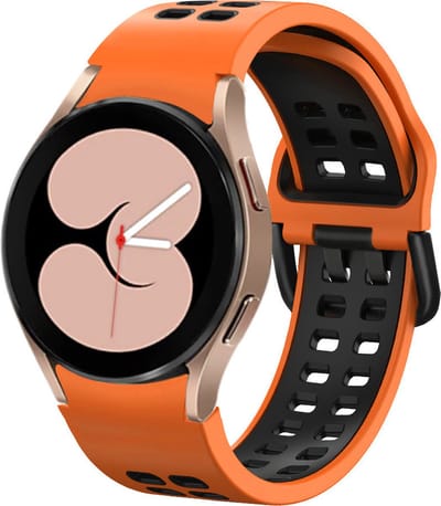 Strap-it Smartwatch bandje - sport square bandje perfect fit geschikt voor Samsung Galaxy Watch 4 / Watch 4 Classic / Watch FE / Samsung Galaxy Watch 5 / Galaxy Watch 5 Pro / Galaxy Watch 6 (Classic) / Galaxy Watch 7 (40 & 44mm) - oranje/zwart