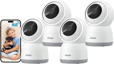 ieGeek SC1 Pro Beveiligingscamera binnen - 5MP Ultra HD - Huisdiercamera met app - Beveiligingscamera's - Wifi Camera APP - Volgt beweging en geluidsdetectie - Bewakingscamera - 2.4/5 GHz - Wit - 4 Stuks