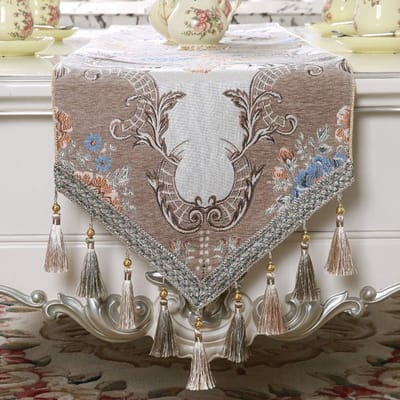 Tafellopers met kwastjes Polyester jacquard tafellopers voor thuis keuken eettafel Deccoratie, rood, Blauw, Bruin, Beige