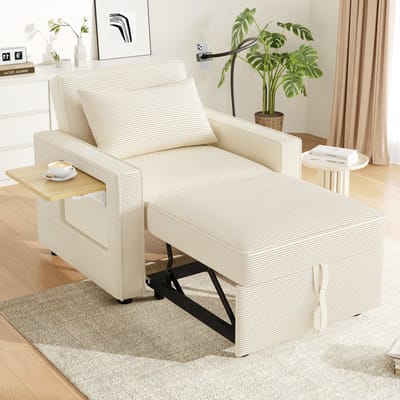 PHOEBE CAT Fauteuil - Slaapbank - USB-poorten - Mobiele telefoonhouder - Corduroy - Beige
