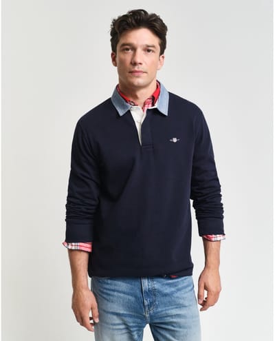 Gant Heavy Rugger Shield Polo Navy - Maat L - Heren - Longsleeve polo